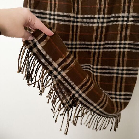 Vintage Plaid Wool Midi Skirt Fringe Size 12 P Brown Academia Classic Preppy - Picture 3 of 8